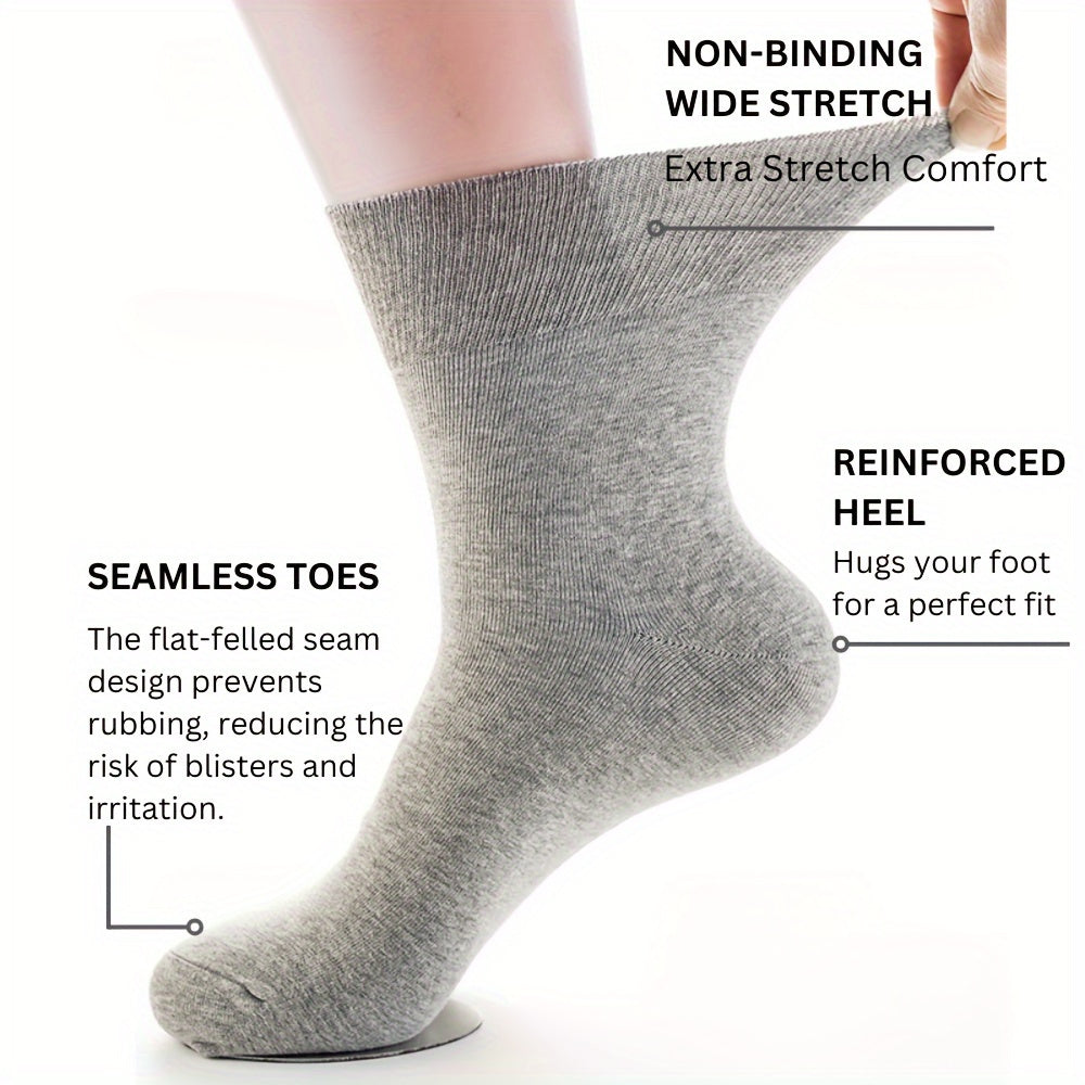 5 Pairs Comfort Stretch Diabetic Crew Socks for Men & Women