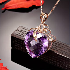 Heart Shaped Amethyst Pendant Necklace - Synthetic Gemstone Jewelry