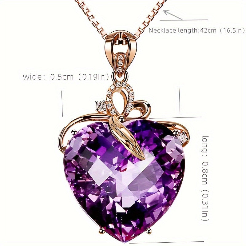 Heart Shaped Amethyst Pendant Necklace - Synthetic Gemstone Jewelry