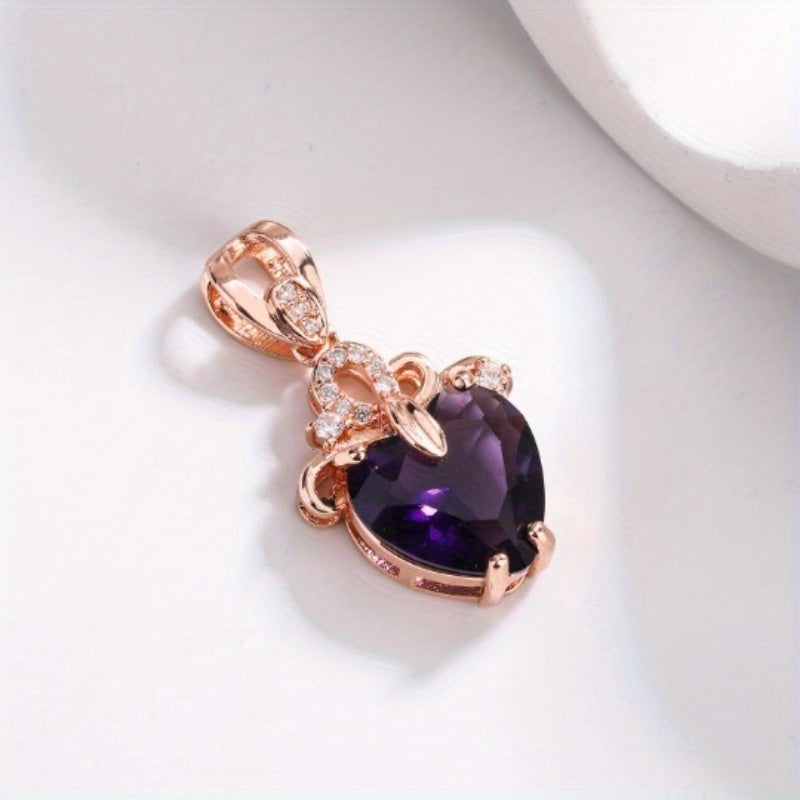 Heart Shaped Amethyst Pendant Necklace - Synthetic Gemstone Jewelry