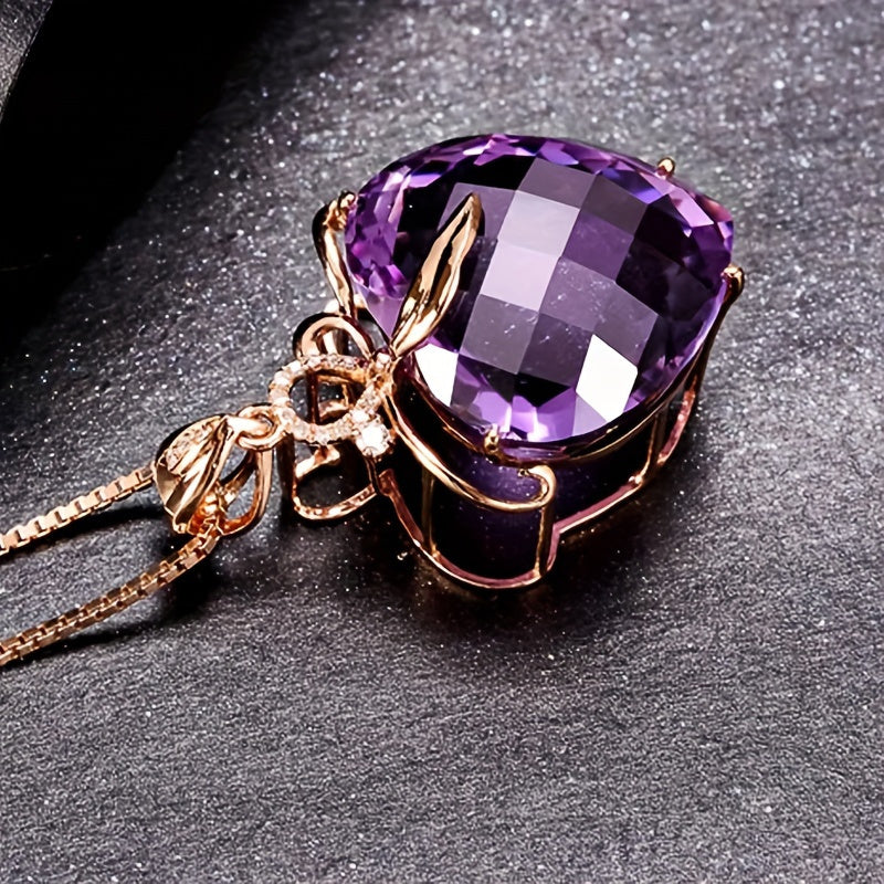 Heart Shaped Amethyst Pendant Necklace - Synthetic Gemstone Jewelry