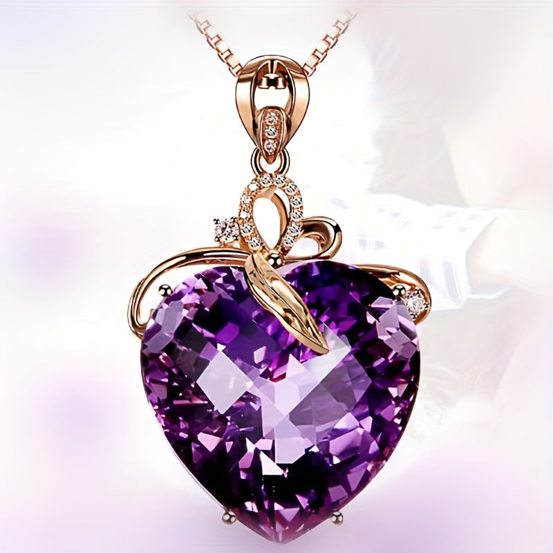 Heart Shaped Amethyst Pendant Necklace - Synthetic Gemstone Jewelry