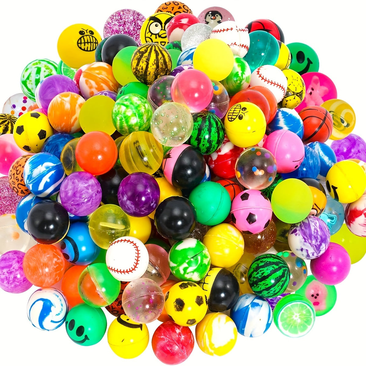 50-100 Assorted Rubber Bouncy Balls - Party Favors & Gift Bags