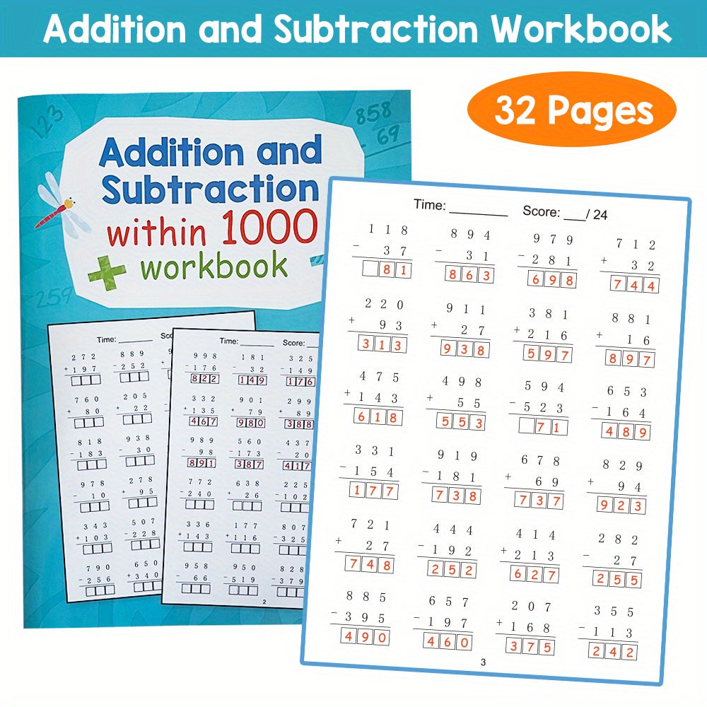 Math Workbook: Addition & Subtraction Up to 1000