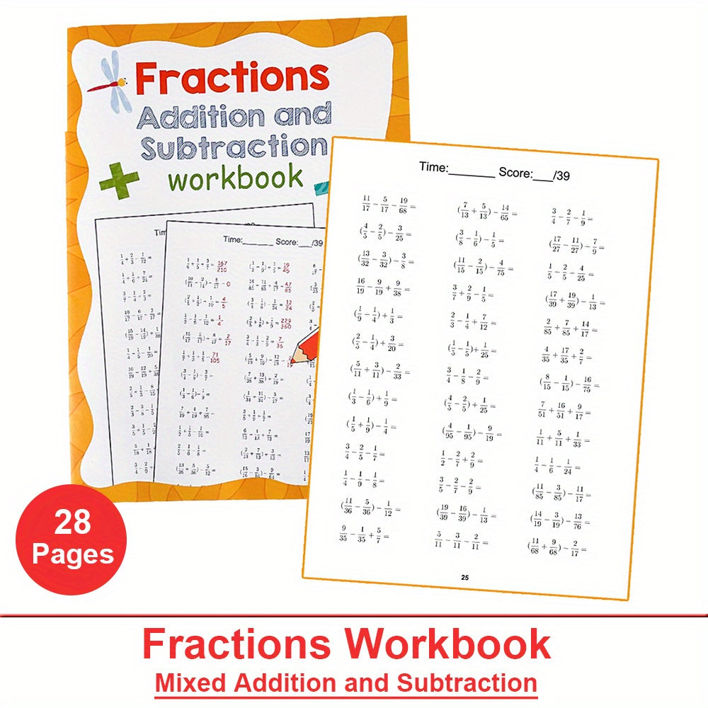 Fractions Addition & Subtraction Workbook: Visuals & Exercises for Grades K-5