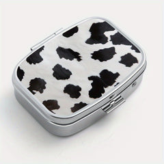 Cow Print Square Pill Organizer Box Mini Portable Medicine Case 2 Compartments