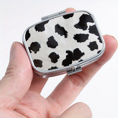 Cow Print Square Pill Organizer Box Mini Portable Medicine Case 2 Compartments