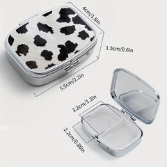 Cow Print Square Pill Organizer Box Mini Portable Medicine Case 2 Compartments