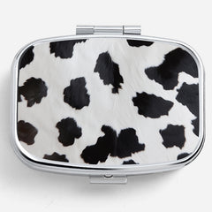 Cow Print Square Pill Organizer Box Mini Portable Medicine Case 2 Compartments