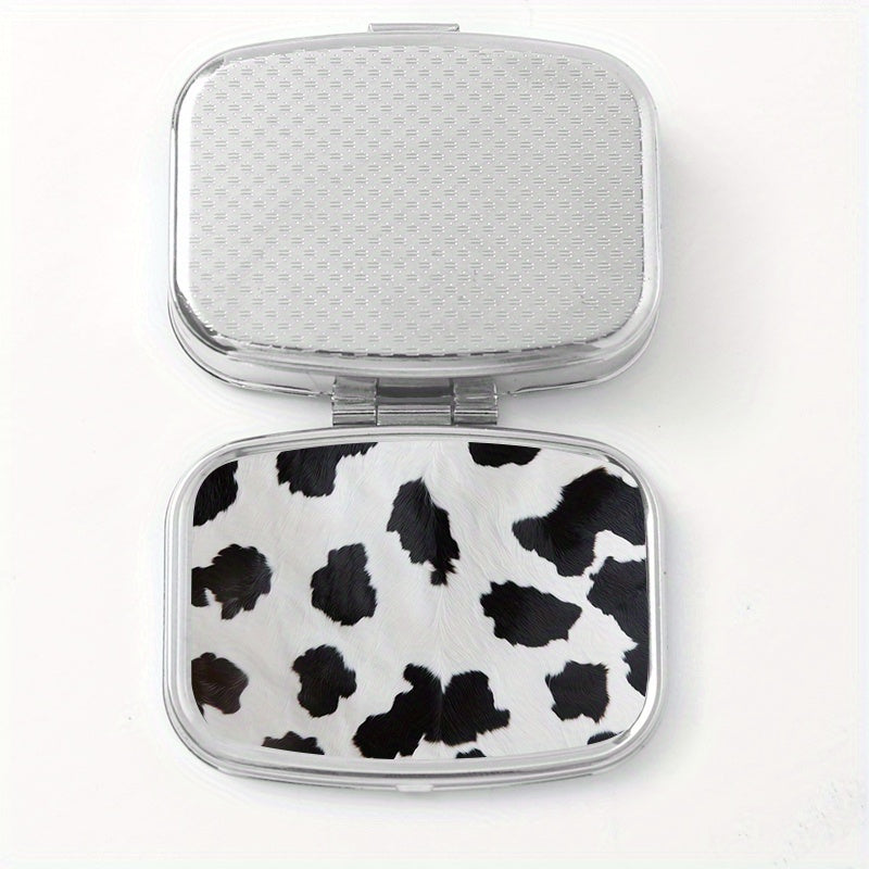 Cow Print Square Pill Organizer Box Mini Portable Medicine Case 2 Compartments