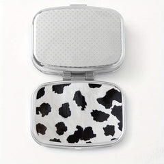 Cow Print Square Pill Organizer Box Mini Portable Medicine Case 2 Compartments