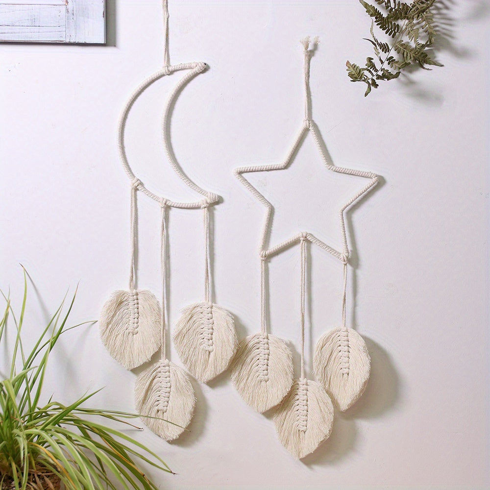 Bohemian Handwoven Star Dream Catcher Moon Tapestry Wall Hanging