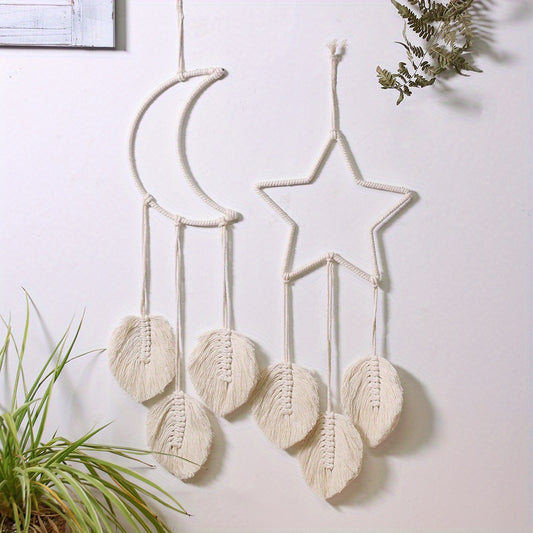 Bohemian Handwoven Star Dream Catcher Moon Tapestry Wall Hanging