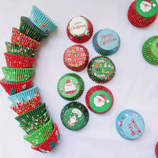 100 Pack Christmas Cupcake Liners Festive Baking Cups