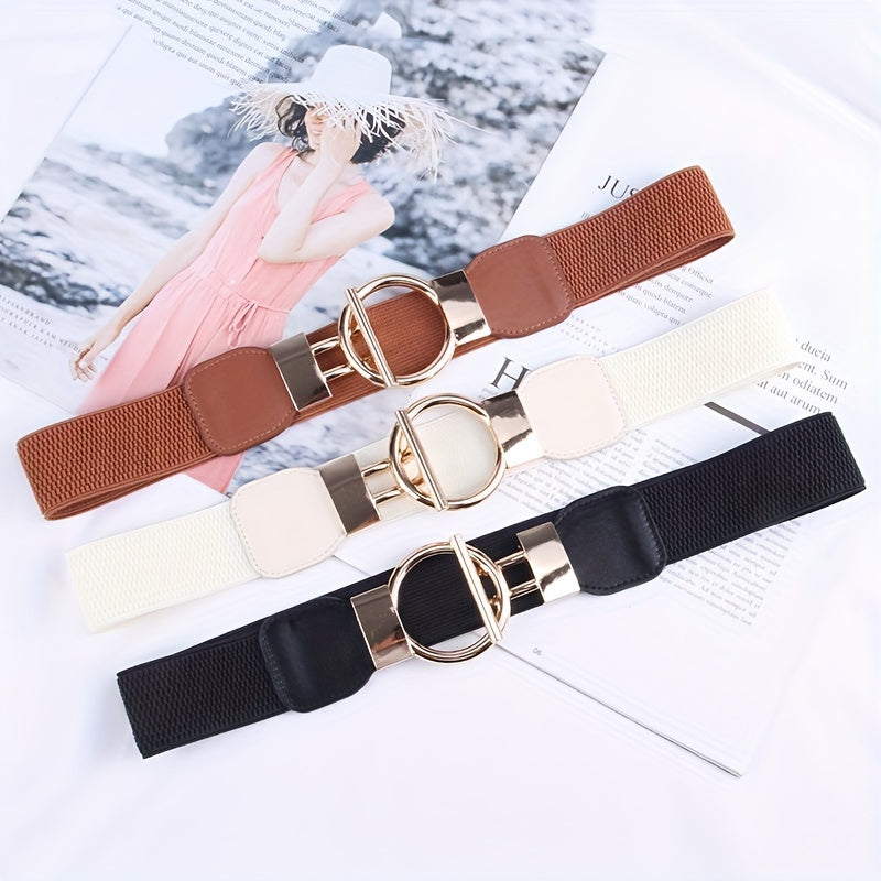 Geometric Round Buckle Belt Wide Waistband Dress Coat Girdle Sweater Belts