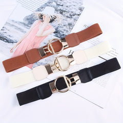 Geometric Round Buckle Belt Wide Waistband Dress Coat Girdle Sweater Belts