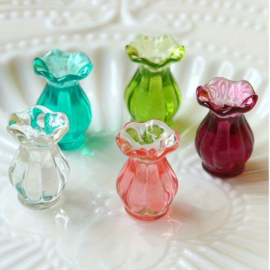 5pcs Colorful Resin Flower Vases for Dollhouse & Garden Decor