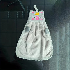 Soft Pig Embroidery Hanging Towel for Kids Plush Fingertip Towel