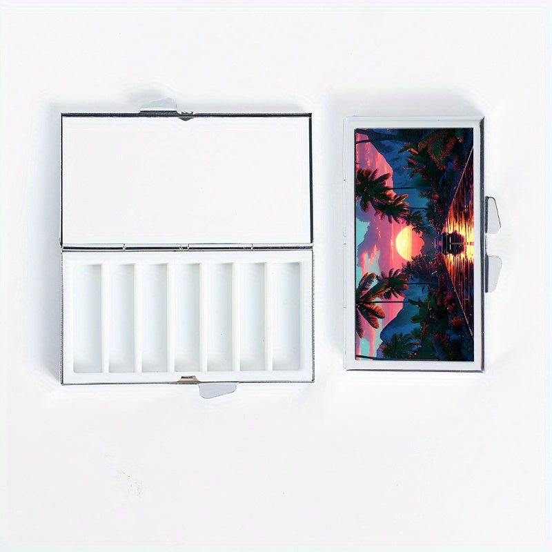 Highway Sunset Pattern Rectangular Medicine Box 7 Compartment Pill Box
