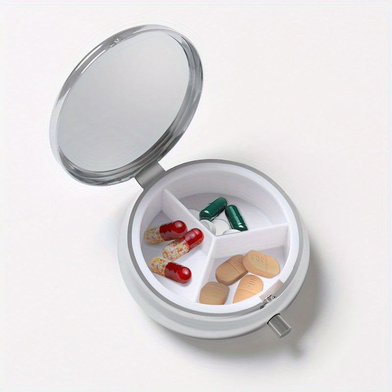 Flower Cat Dog Round Pill Box, Three Compartments, Portable for Trav