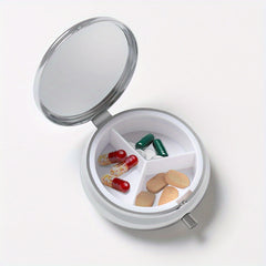 Flower Cat Dog Round Pill Box, Three Compartments, Portable for Trav