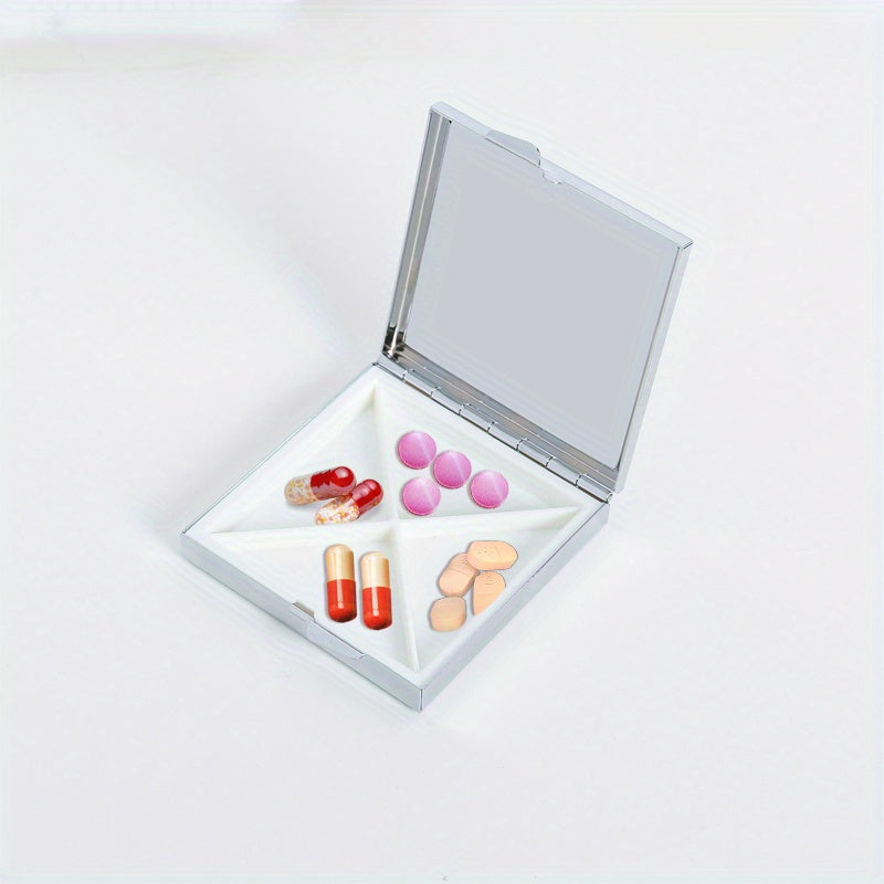 Cat & Girl Print 4 Compartment Pill Organizer Metal Case for Travel