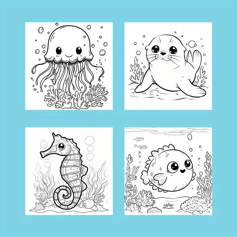 22 Page Deluxe Underwater World Coloring Book Mixed Colors Thickened Paper