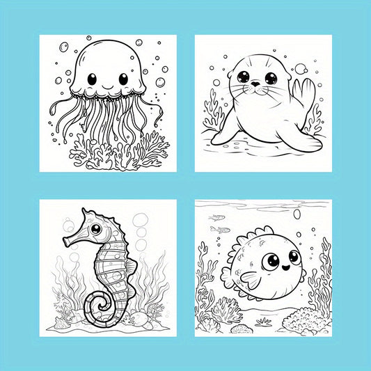 22 Page Deluxe Underwater World Coloring Book Mixed Colors Thickened Paper