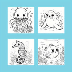 22 Page Deluxe Underwater World Coloring Book Mixed Colors Thickened Paper