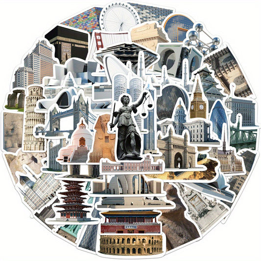 65pcs World Architecture Vinyl Stickers Water Bottles Laptop DIY