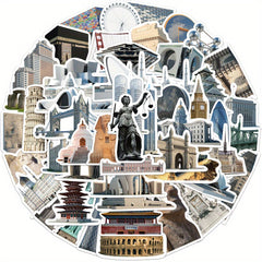 65pcs World Architecture Vinyl Stickers Water Bottles Laptop DIY