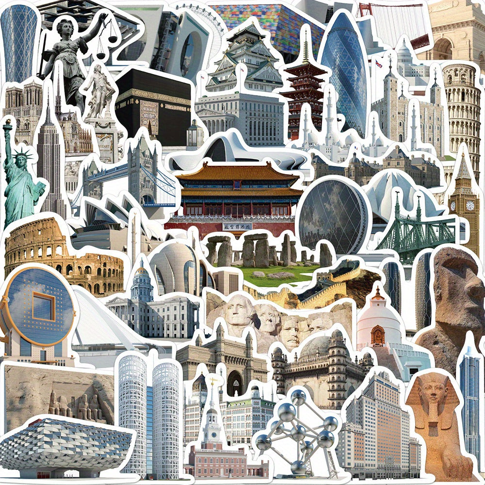 65pcs World Architecture Vinyl Stickers Water Bottles Laptop DIY