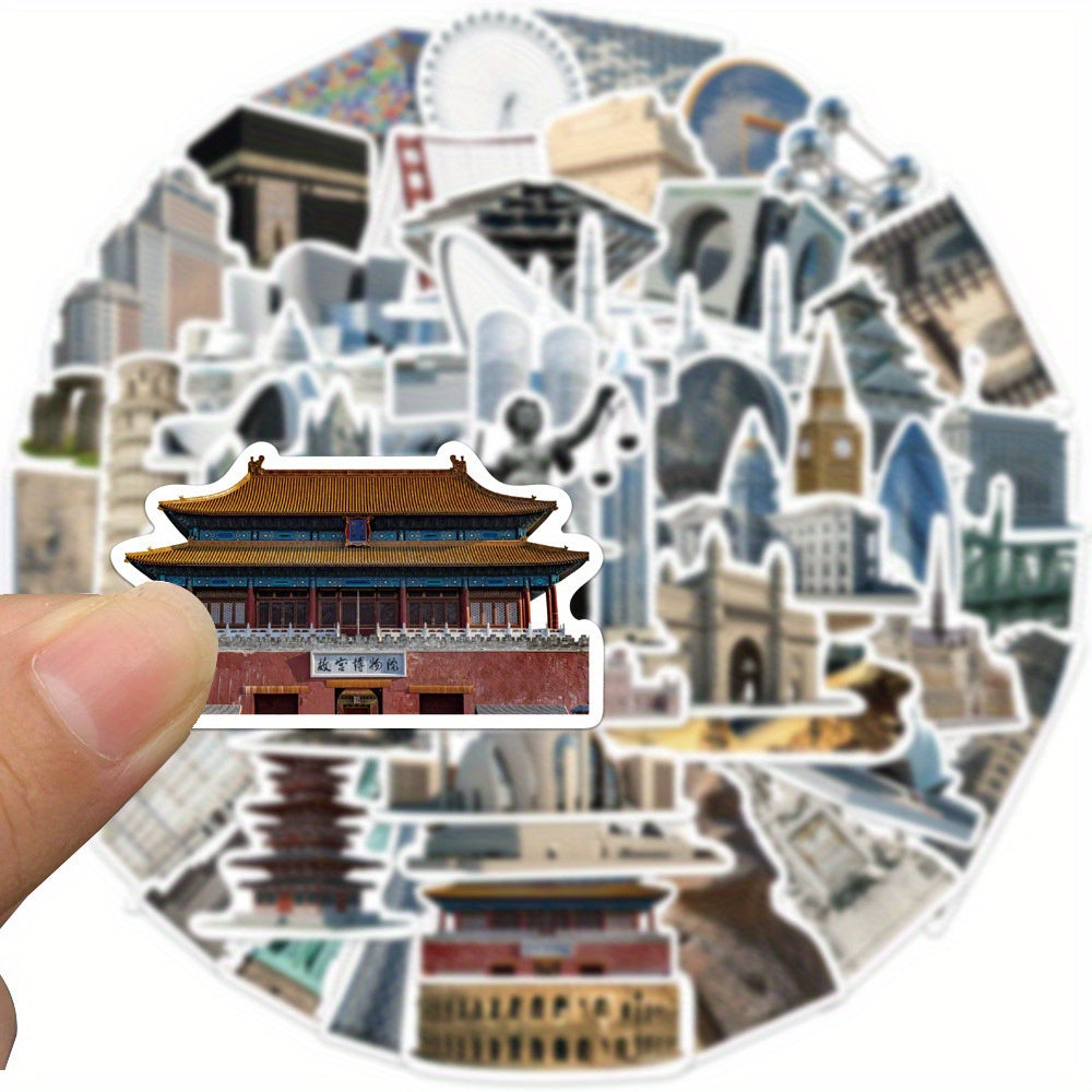 65pcs World Architecture Vinyl Stickers Water Bottles Laptop DIY