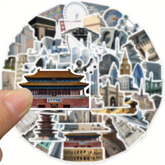 65pcs World Architecture Vinyl Stickers Water Bottles Laptop DIY