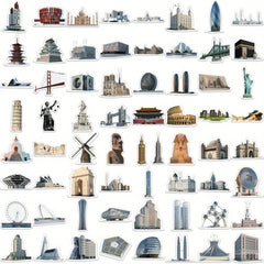 65pcs World Architecture Vinyl Stickers Water Bottles Laptop DIY