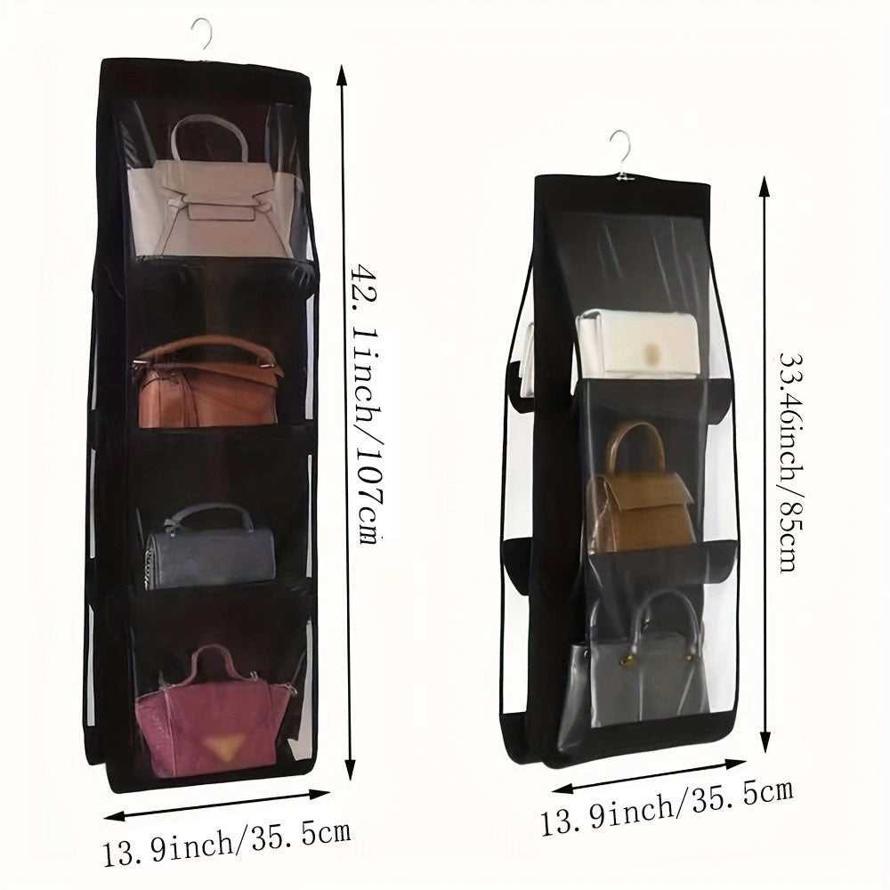 Space Saving Hanging Handbag Organizer Grey Polyester PVC Storage Rack