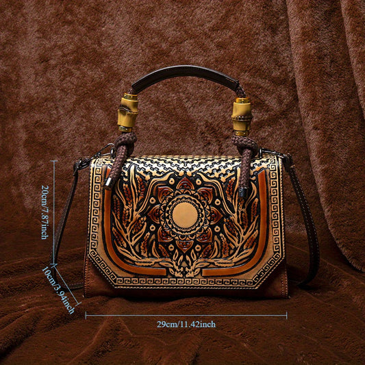 Vintage Floral Handbag Caramel Brown Zip