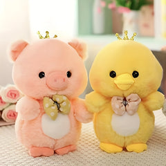 2pcs Plush Elephant Frog Duckling Piglet Toys Crown Bow Accents