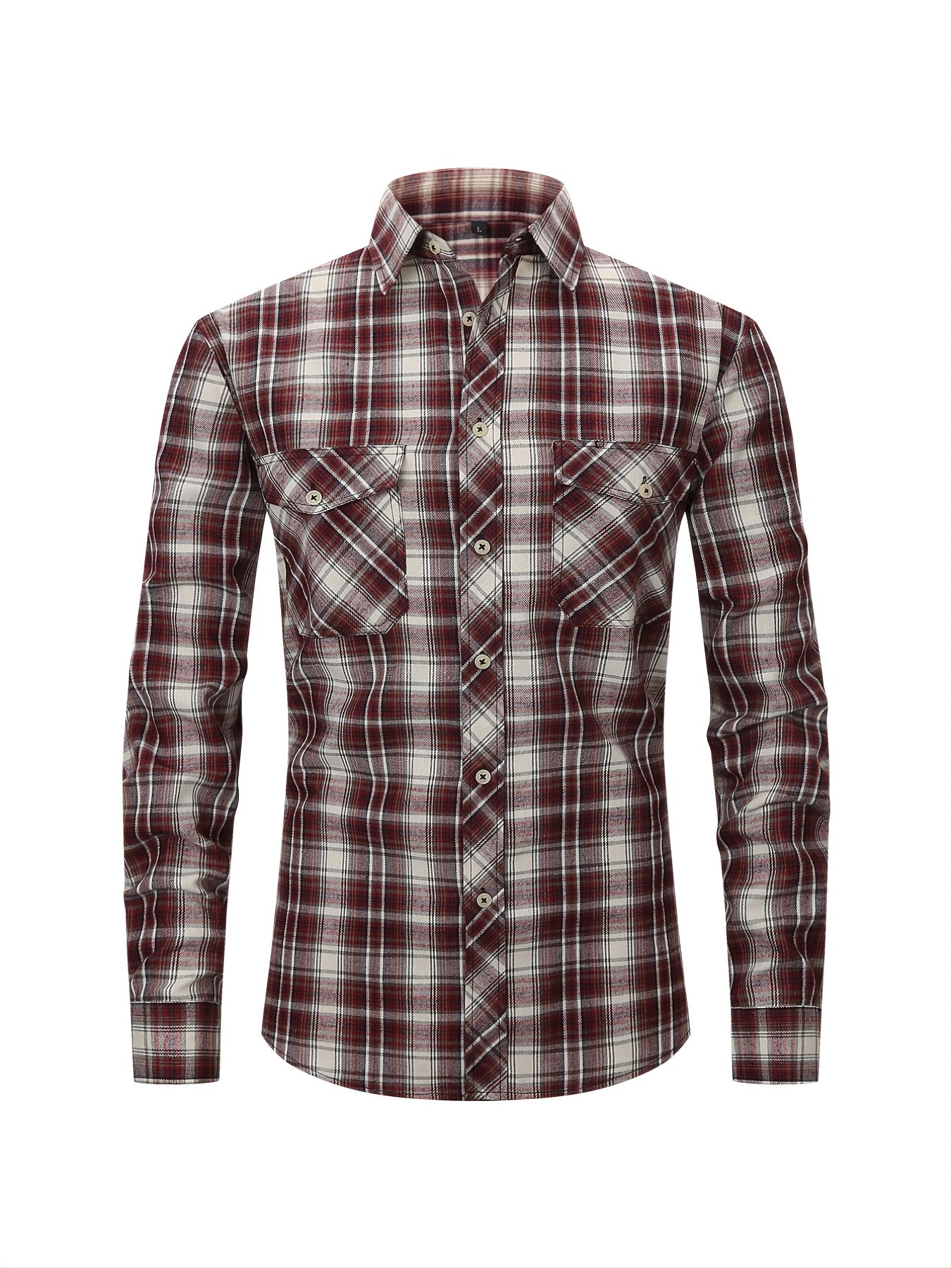 Men's Plaid Button Down Long Sleeve Shirt with Pocket