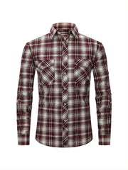 Men's Plaid Button Down Long Sleeve Shirt with Pocket