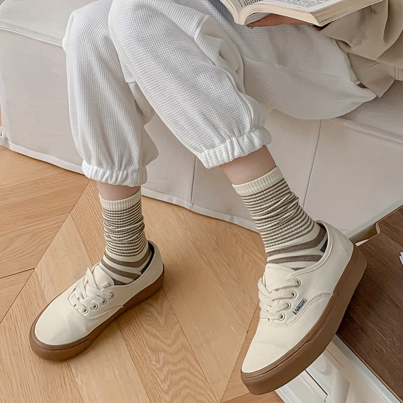 5 Pairs Colorblock Striped Socks Comfy & Breathable Women's Stockings