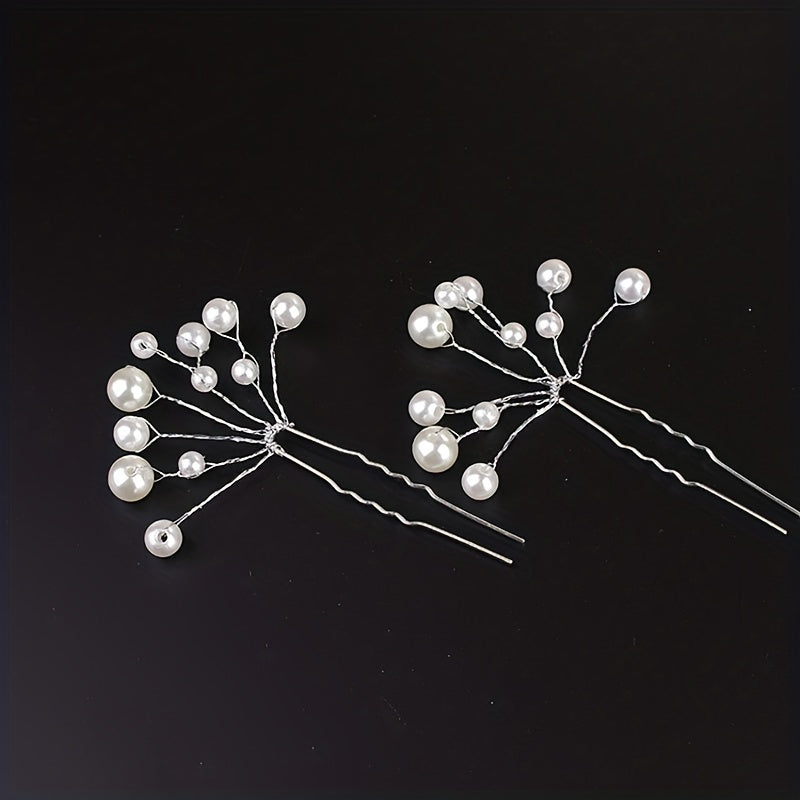 Faux Pearl Hairpin Silvery U-shaped Hairpin Ponytail Holder