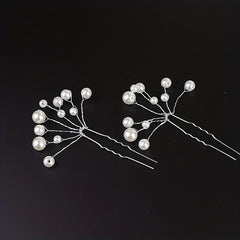 Faux Pearl Hairpin Silvery U-shaped Hairpin Ponytail Holder