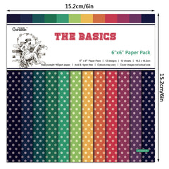 12pcs Scrapbook Paper 6x6in Marble & Dot Wooden Pattern Crafting DIY Material