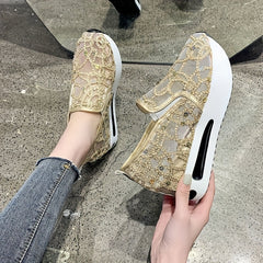 Sequins Platform Loafers Lace Slip On Walking Shoes