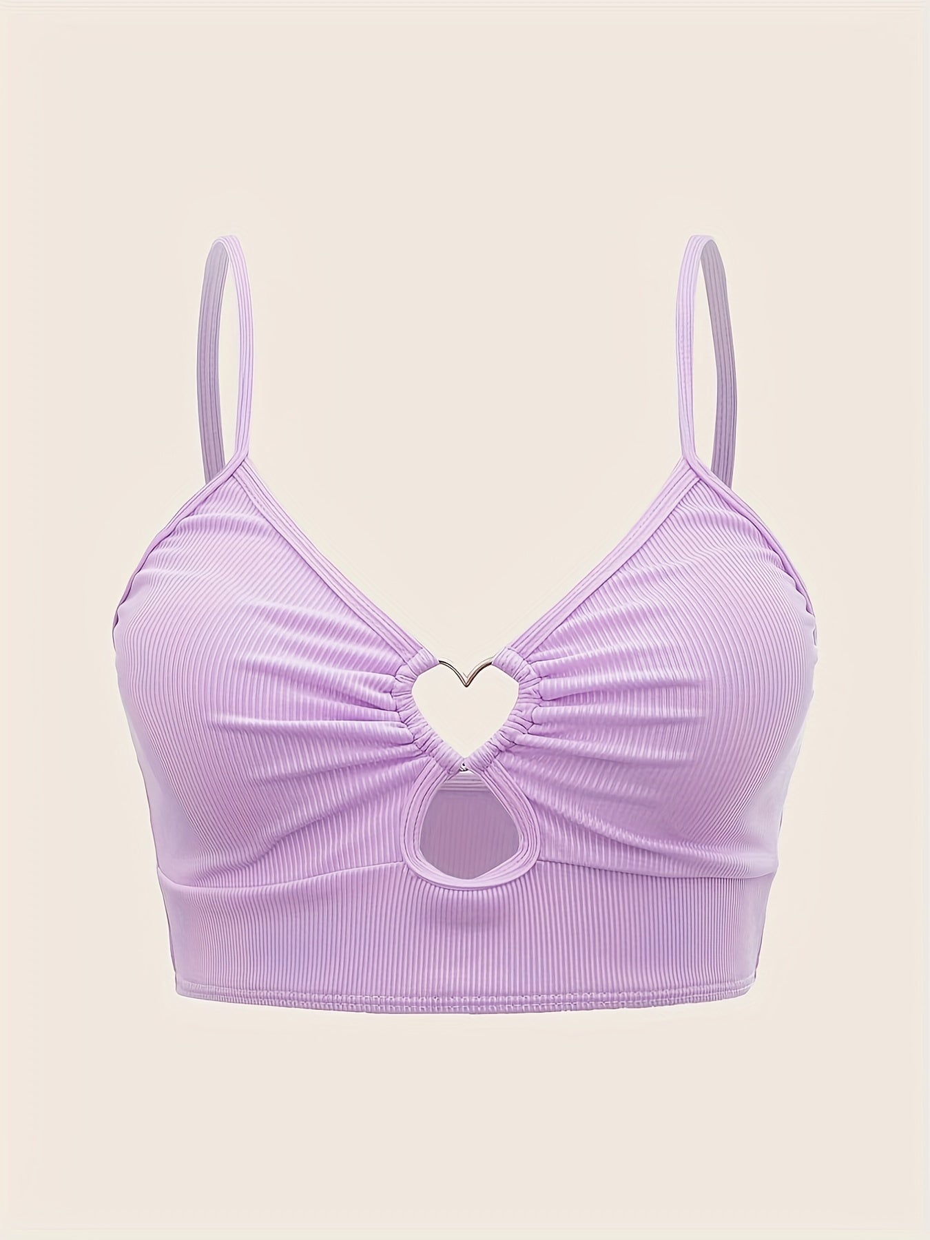 Heart Linked Tankini Top Rib Knit V Neck Beachwear Top