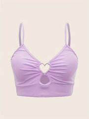 Heart Linked Tankini Top Rib Knit V Neck Beachwear Top