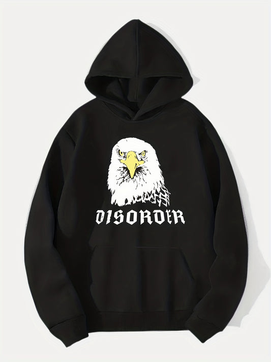 Comic Eagle Print Hoodie Men's Casual Pullover Hooded Sweatshirt
