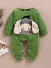 Embroidered Cotton Long Sleeve Jumpsuit With Cute Ears