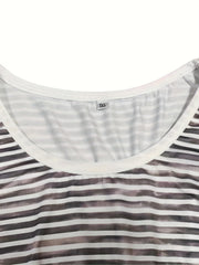  Colorblock Stripe & Leopard Print Loose Fit Tank Dress